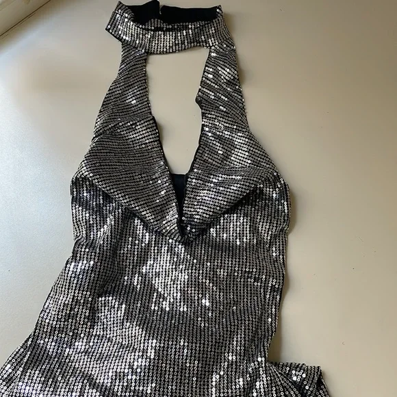 Dollskill Silver Sequin Halter Dress - Picture 1 of 4